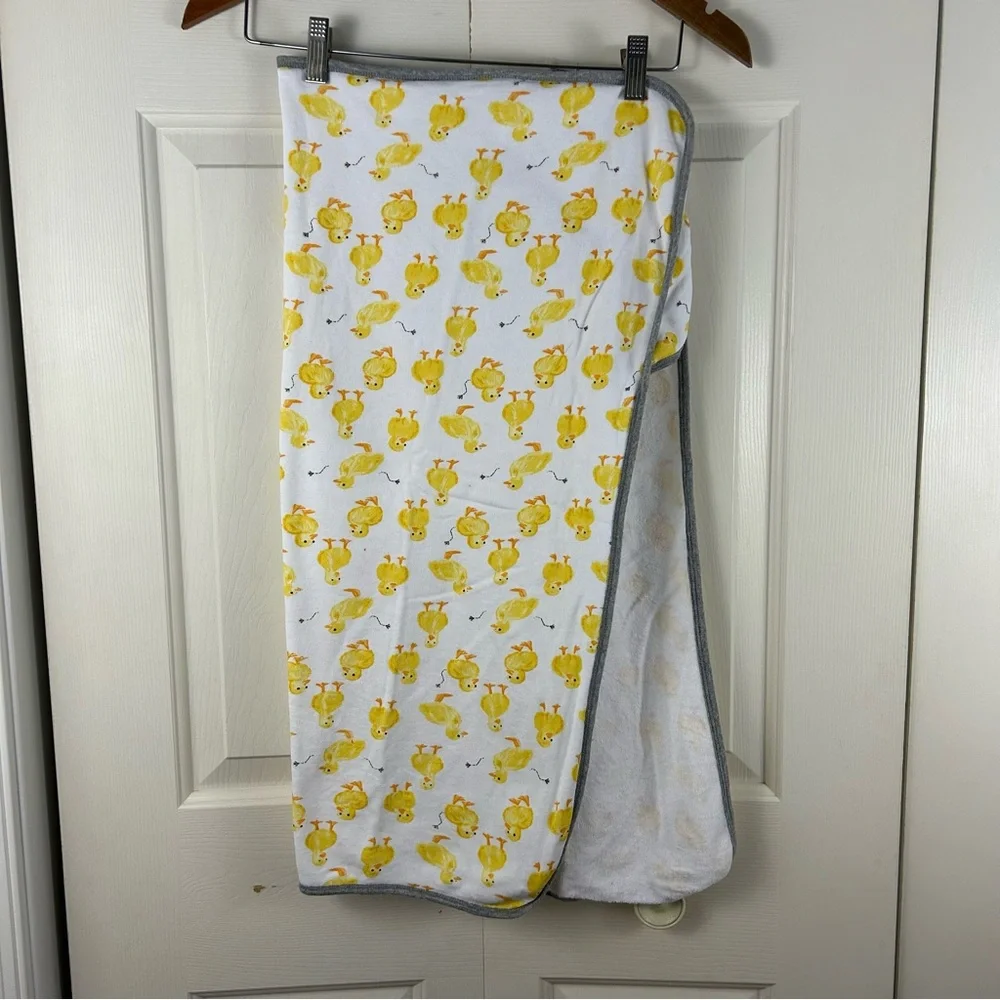 Burt's Bees Baby Hooded Towel Terry Cloth Duck Print Gray White Yellow Duckling